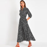 Floral Print Maxi Dress Women Three Quarter Sleeve Long Dress