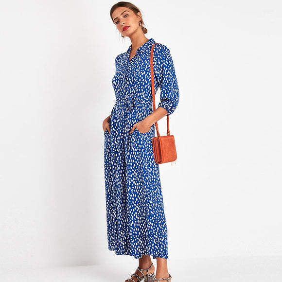 Floral Print Maxi Dress Women Three Quarter Sleeve Long Dress