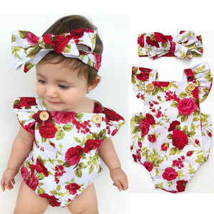 2018 Cute Floral Romper 2pcs Baby Girls Clothes Jumpsuit Romper+Headband 0-24M Age Ifant Toddler Newborn Outfits Set Hot Sale