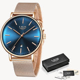 Women's Watch LIGE Top Brand Luxury Women Fashion Casual All Steel Ultra-Thin Mesh Belt Quartz Clock Relogio Feminino+Box