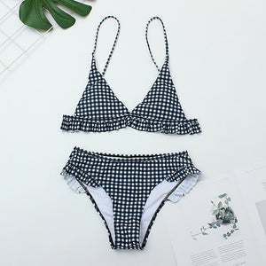 Plaid Sexy Vrouwen Bikini Set 2019 Nieuwe Push Up Ruches Padded Badmode Bikini Hot Koop Vrouwen Badpak Beachwear Zwemmen pak