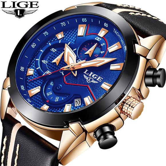 Relogio Masculino LIGE Fashion Brand Men's Watches Military Sport Quartz Watch Men Business Leather Waterproof Wristwatch Clock